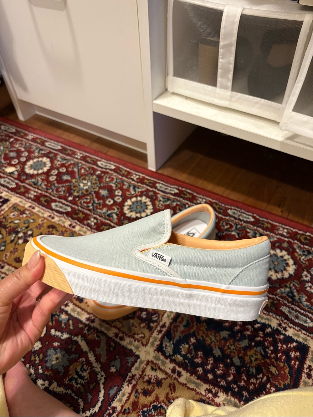 Vans x TNA slip-On Canvas in Light Sage with Orange Trim - Picture 3 of 5